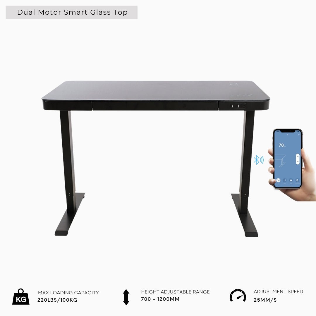 Ark Desk Lux - Glasstop Dual Motor Smart Standing Desk - Ark Ergonomics